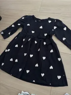 petit main ハート柄 長袖ワンピース 90cm ネイビー　美品