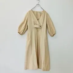 【a0184】ナノユニバース 長袖Vネックシャツワンピース ベージュ S