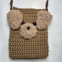 わんちゃん　トイプードル　スマホポーチ　小物ポシェット　毛糸　ハンドメイド