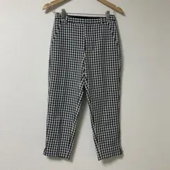 GU❁⃘ギンガムチェッククロップドパンツ ブラック×ホワイト S