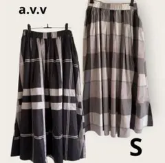 【2点セット】a.v.v チェック柄 ロングスカート S ウエストゴム ゆったりのサムネイル