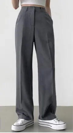 美品 GRL グレイル センタープレスストレートパンツ ai07 ネイビー 紺