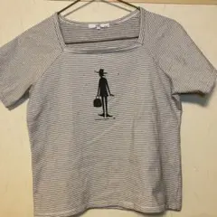 ストライプ柄ビジュー付きTシャツ WM44