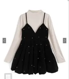 GRLビジューベロアキャミソールミニワンピース×ボトルネックトップスセットアップ