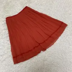 UNTITLED 膝丈プリーツスカート　シフォン生地　無地　オレンジ　サイズ0