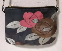 椿 花柄 着物袋帯 和風 ショルダーバッグ リメイク　サコッシュ
