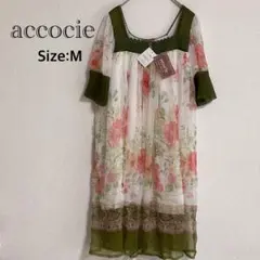 【accocie】花柄　半袖ワンピ　未使用品×タグ付き　M　レトロ　森ガール