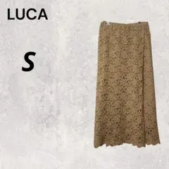 LUCA ブラウン S 花柄 総レース タイトスカート フラワーコードレース