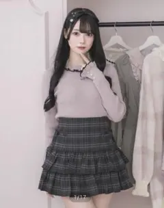 完売品✨pium リボンテープギンガムニットトップス ピンク 量産型