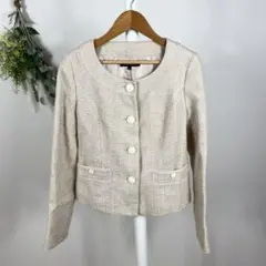 T1286 ロートレアモン　美品　ジャケット　ツイード　M ベージュ　ノーカラー