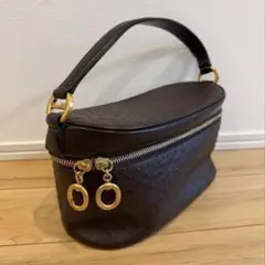 junashidaハンドバッグ　バニティバッグ　オーストリッチ　ダークブラウン