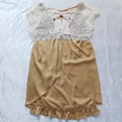 アクシーズファーム ノースリーブ レース ワンピースM リボン フォーマル