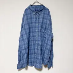 ジョージ シャツ ボタンダウン 長袖 チェック 2XL 青 綿 リヨセル デイリのサムネイル