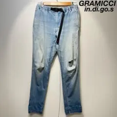 希少 グラミチ IDG ダメージ加工 ストレッチ スリム デニム パンツ L