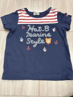 即決可ミキハウス ホットビスケッツ マリン柄 Tシャツ90 紺 クマ 男の子