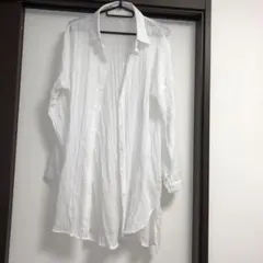 ホワイト クレープ素材 長袖シャツ