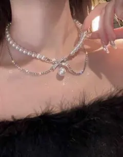 ネックレス　チョーカー　リボン　パール　ホカンス