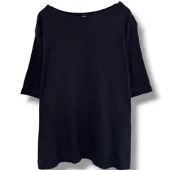 UNIQLO ユニクロ リブカットソー XL 黒 ボートネック 五分袖 細見え