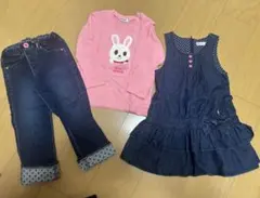 ミキハウス100cm デニムパンツ・Tシャツ・ワンピースセット