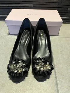 DIANA★ダイアナ★ビジュー付パンプス★黒24.5cm★パーティ結婚式