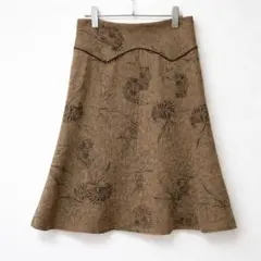 花柄スカート Aライン ミモレ丈 ブラウン 総柄 上品 フレア レディース