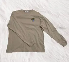 ベージュ 長袖カットソー 胸刺繍