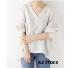 B.C STOCK 麻スキッパードロストシャツ ベージュストライプのサムネイル