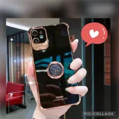 【在庫僅か】お洒落可愛い大人な光沢iPhoneケース ブラック