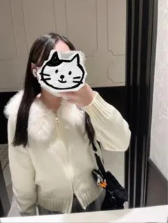 ファー付き ニットセーター ジップアップ