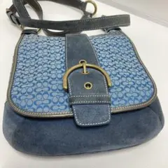 希少色　COACH コーチ ミニシグネチャー ショルダーバッグ ブルー スエード