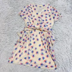 美品 ビームスハート 花柄カシュクール風 ワンピース リボン 総柄 フリーサイズのサムネイル
