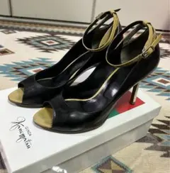 値下げ！銀座かねまつ☆オープントゥ ハイヒール☆本革×エナメル☆23.5