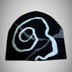 【新品未開封】黒うずまきビーニー 抽象模様 ニット帽