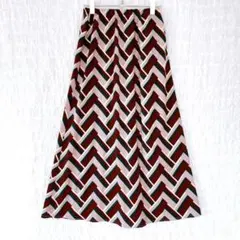 2572 グレイル　ロングスカート　幾何学柄　ウエストゴム　裏地あり　レトロ感L