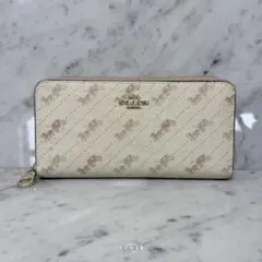 COACH コーチ ベージュ ロゴ 長財布 ラウンドファスナー ホースキャリッジ
