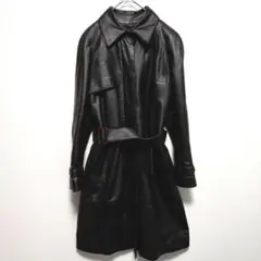 本革　レザー　トレンチコート　ベルト付き　比翼仕様　ロング丈　42