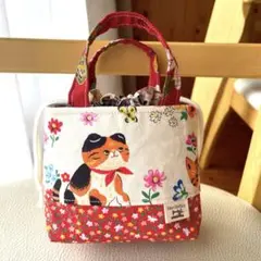 猫柄 × 花柄 ♪ ハンドメイド ポーチ 巾着