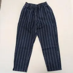 GU　ジーユー キッズ　ロングデニムパンツ ストライプ柄 デニムブルー 140
