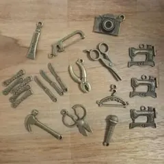 アンティーク調 手芸モチーフ チャームまとめ売り ミシン はさみ 工具 パーツ