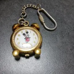 ミッキーマウス ゴールド目覚まし時計型キーホルダー　アンティークジャンクかも！？