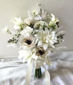 No.2553 クラッチブーケ　ホワイトブーケ　ブートニア　和装　アネモネ　造花