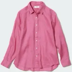 美品✨UNIQLO ユニクロ プレミアムリネンシャツ ショッキングピンク M