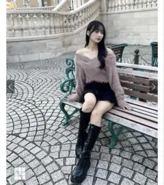 GRL 前後2Wayシャギークロスニットトップス ピンク