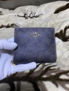【美品】COACH ダークブルー 二つ折り財布
