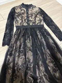 AIZHE ブラックレース長袖パーティードレス