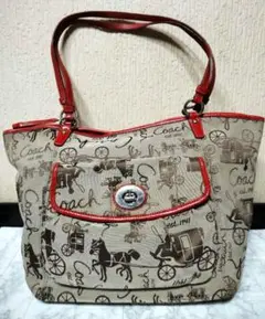 COACH ホースキャリッジ トートバッグ ベージュ ピンク 馬車ロゴ 