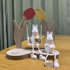 木製ブランコ　チューリップ　ナチュラルキッチン　ウサギ　イースター　春　置物