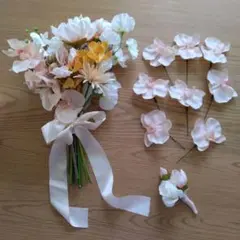 美品胡蝶蘭アンスリウムブーケ　ブートニア　アーティフィシャルフラワー髪飾り結婚式