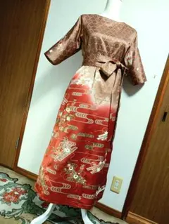 着物　訪問着リメイク ロングワンピース　Lサイズ