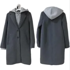 【極美品】ZARA デタッチャブルフード コントラストコート グレー XS
